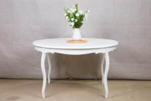 Artisan-made round dining table from salvaged hardwood